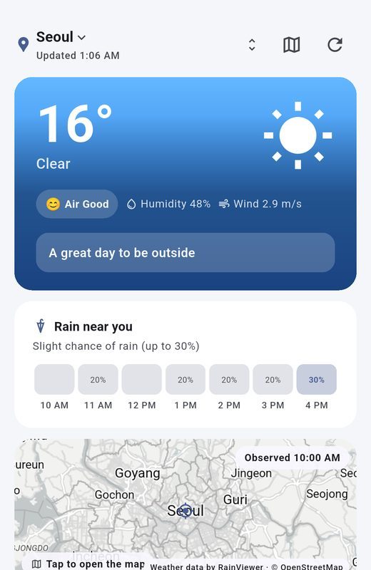 PinWeather home screen